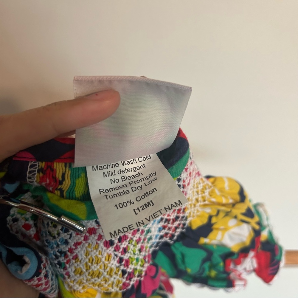 Smocked Auctions Vibrant Colorful Floral Smocked Dress Size 12 Months Lace Trims - Picture 8 of 8